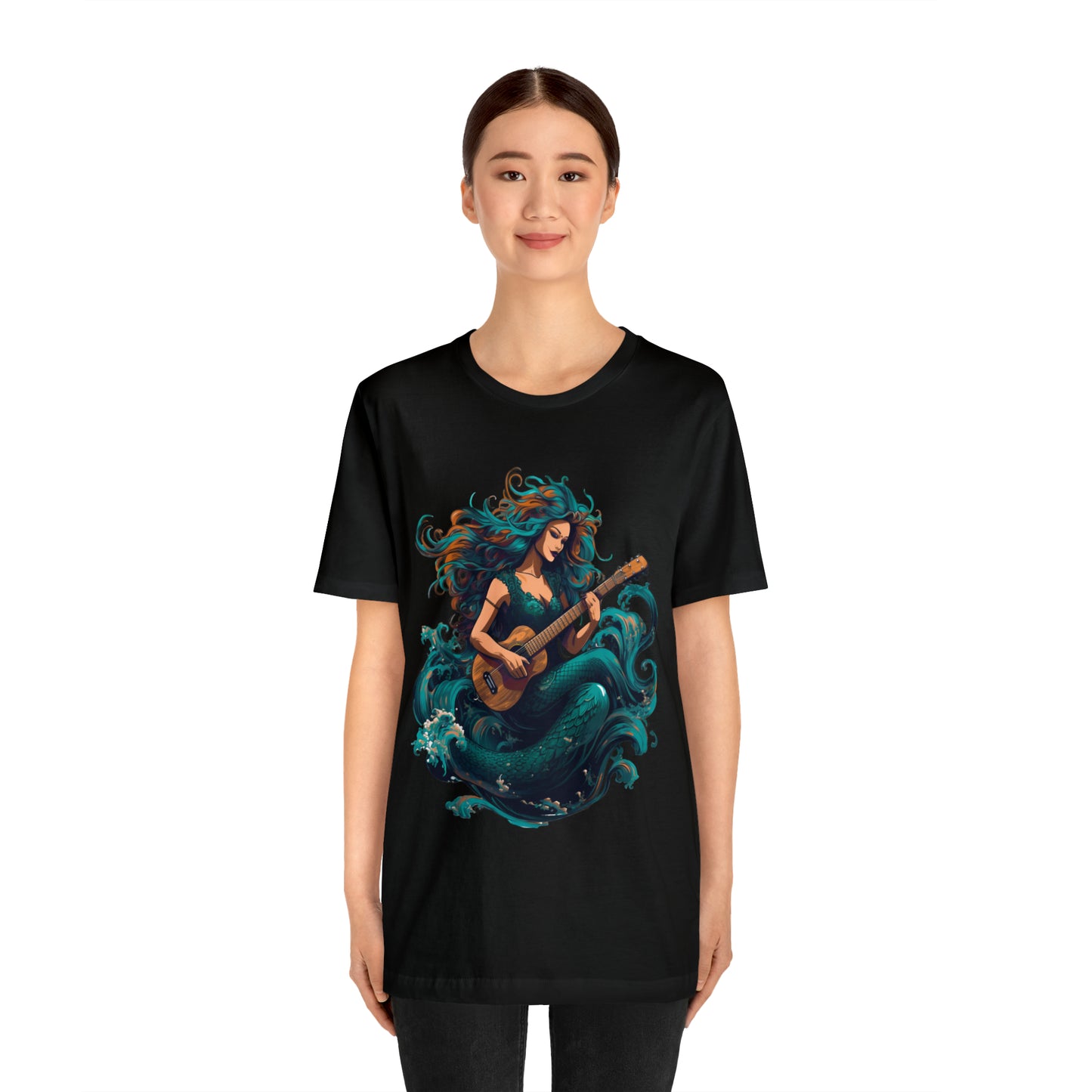 Mermaid T-Shirt - Unisex jersey tee with an enchanting design, soft cotton fabric, and ribbed knit collars, perfect for mermaid enthusiasts and lovers of mermaid-inspired clothing, Mermaid music, siren music , siren guiter 