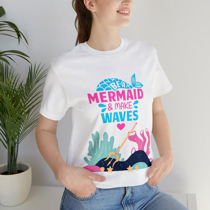 Mermaid T-Shirt - Unisex jersey tee with an enchanting design, soft cotton fabric, and ribbed knit collars, perfect for mermaid enthusiasts and lovers of mermaid-inspired clothing.Coral inspired, Coral and sea fish 