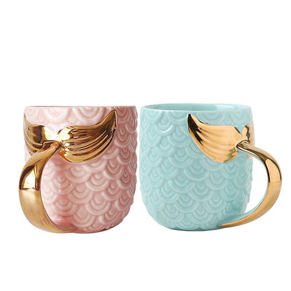 Starbucks Mermaid Handle Coffee Mug - 420ML ceramic mug with pearl glaze gold finish, featuring a charming mermaid handle for a whimsical touch., starbucks mugs, starbucks mermaid, starbucks london relief mug, starbucks london mug, starbucks london relief mug, starbucks matte black mug 
