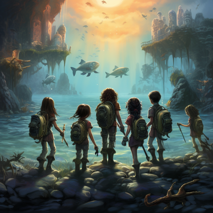 "Whispering Waves: Mystical Mermaid Tales for Young Adventurers" - A captivating storybook featuring enchanting underwater adventures with mermaids. Join a group of young adventurers on a journey through vibrant landscapes and magical encounters in the deep sea. Spark imagination and curiosity with this beautifully illustrated book for children ages 6-9. Ideal for digital book covers and visually impaired readers. Dive into the magic of mermaids today!