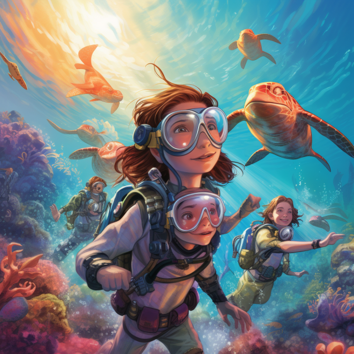 "Whispering Waves: Mystical Mermaid Tales for Young Adventurers" - A captivating storybook featuring enchanting underwater adventures with mermaids. Join a group of young adventurers on a journey through vibrant landscapes and magical encounters in the deep sea. Spark imagination and curiosity with this beautifully illustrated book for children ages 6-9. Ideal for digital book covers and visually impaired readers. Dive into the magic of mermaids today!
