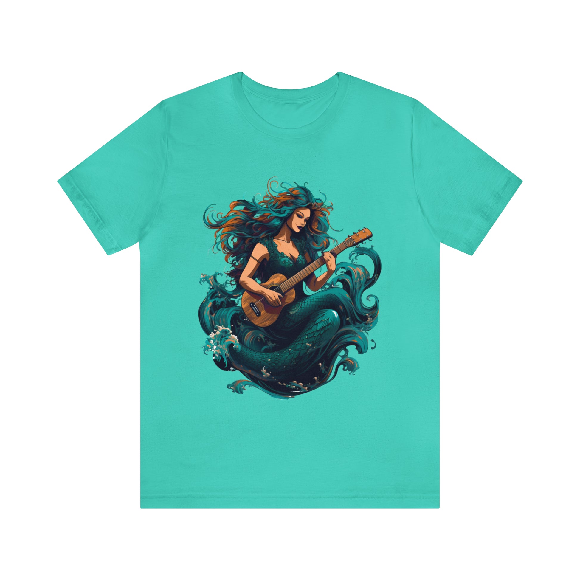 Mermaid T-Shirt - Unisex jersey tee with an enchanting design, soft cotton fabric, and ribbed knit collars, perfect for mermaid enthusiasts and lovers of mermaid-inspired clothing, Mermaid music, siren music , siren guiter 