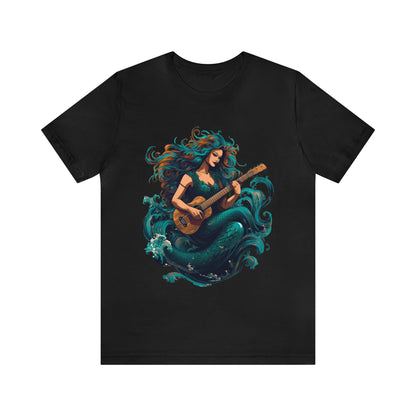 Mermaid T-Shirt - Unisex jersey tee with an enchanting design, soft cotton fabric, and ribbed knit collars, perfect for mermaid enthusiasts and lovers of mermaid-inspired clothing, Mermaid music, siren music , siren guiter 