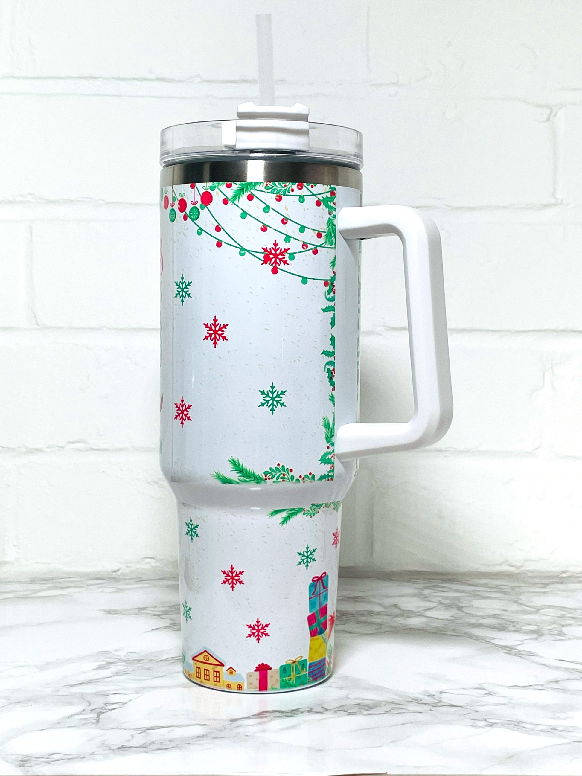 Personalized 40oz Custom Quencher Tumbler with hand wash care instructions, ideal for gifting during holidays and special occasions