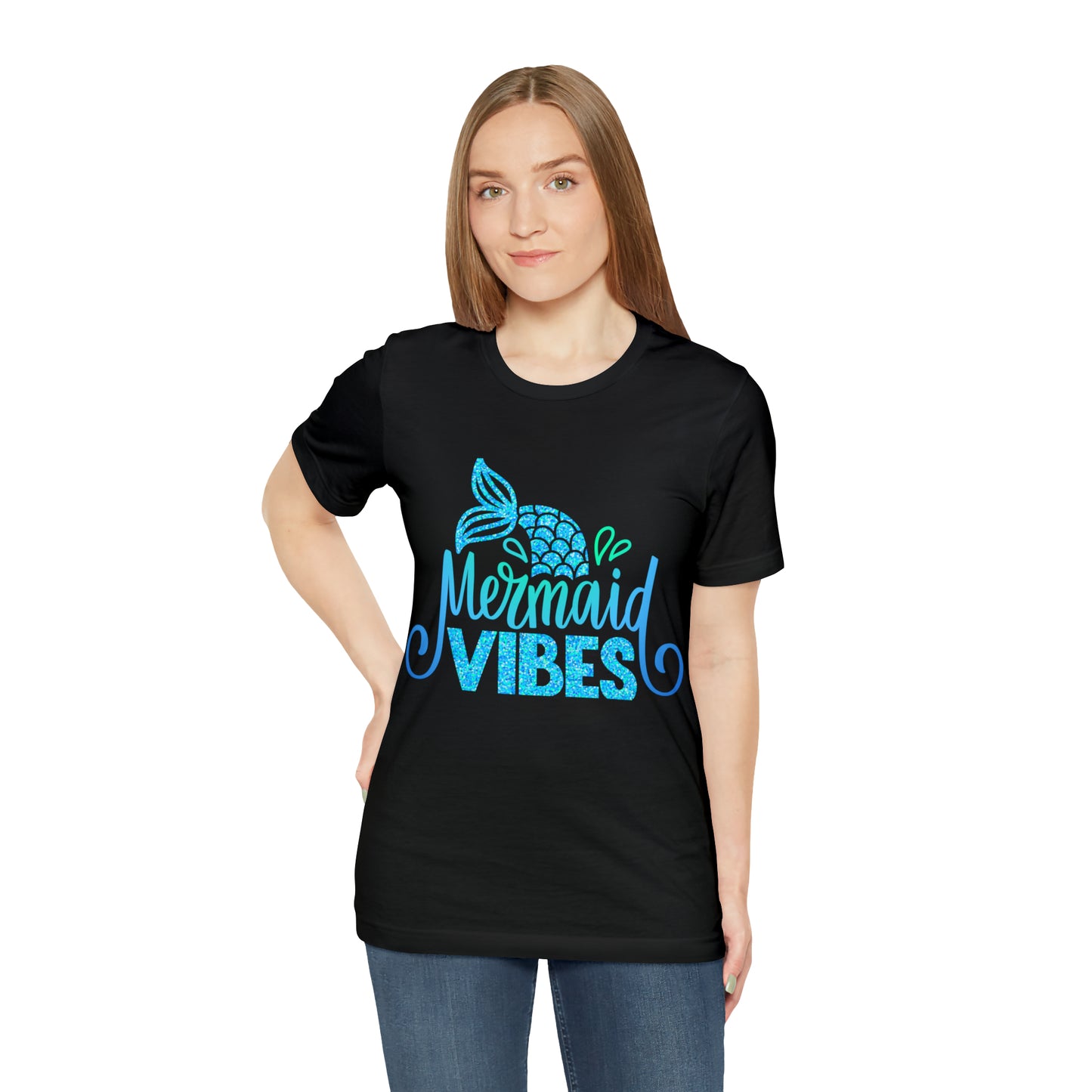 Mermaid Vives T-Shirt - Unisex jersey tee with an enchanting design, soft cotton fabric, and ribbed knit collars, perfect for mermaid enthusiasts and lovers of mermaid-inspired clothing."