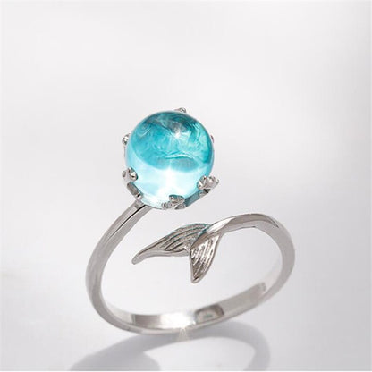 "Adjustable Open Blue Crystal Mermaid Bubble Ring - Enchanting ocean-inspired ring with shimmering blue crystals, perfect for mermaid lovers. Customizable fit for anyone, an ideal gift for her