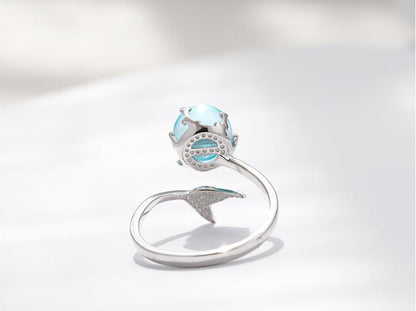 "Adjustable Open Blue Crystal Mermaid Bubble Ring - Enchanting ocean-inspired ring with shimmering blue crystals, perfect for mermaid lovers. Customizable fit for anyone, an ideal gift for her