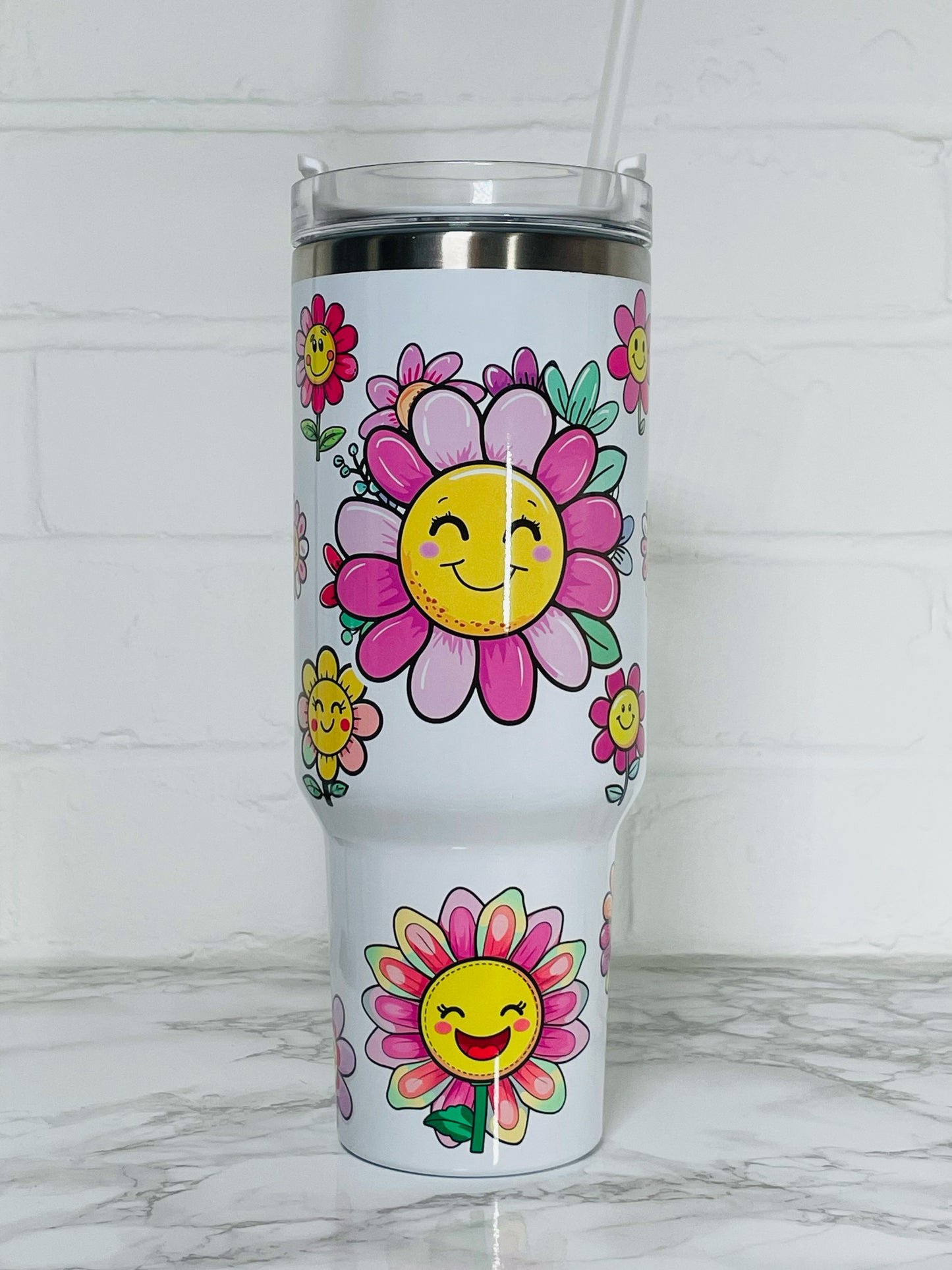 40oz Custom Quencher Tumbler Daisy Floral Inspired